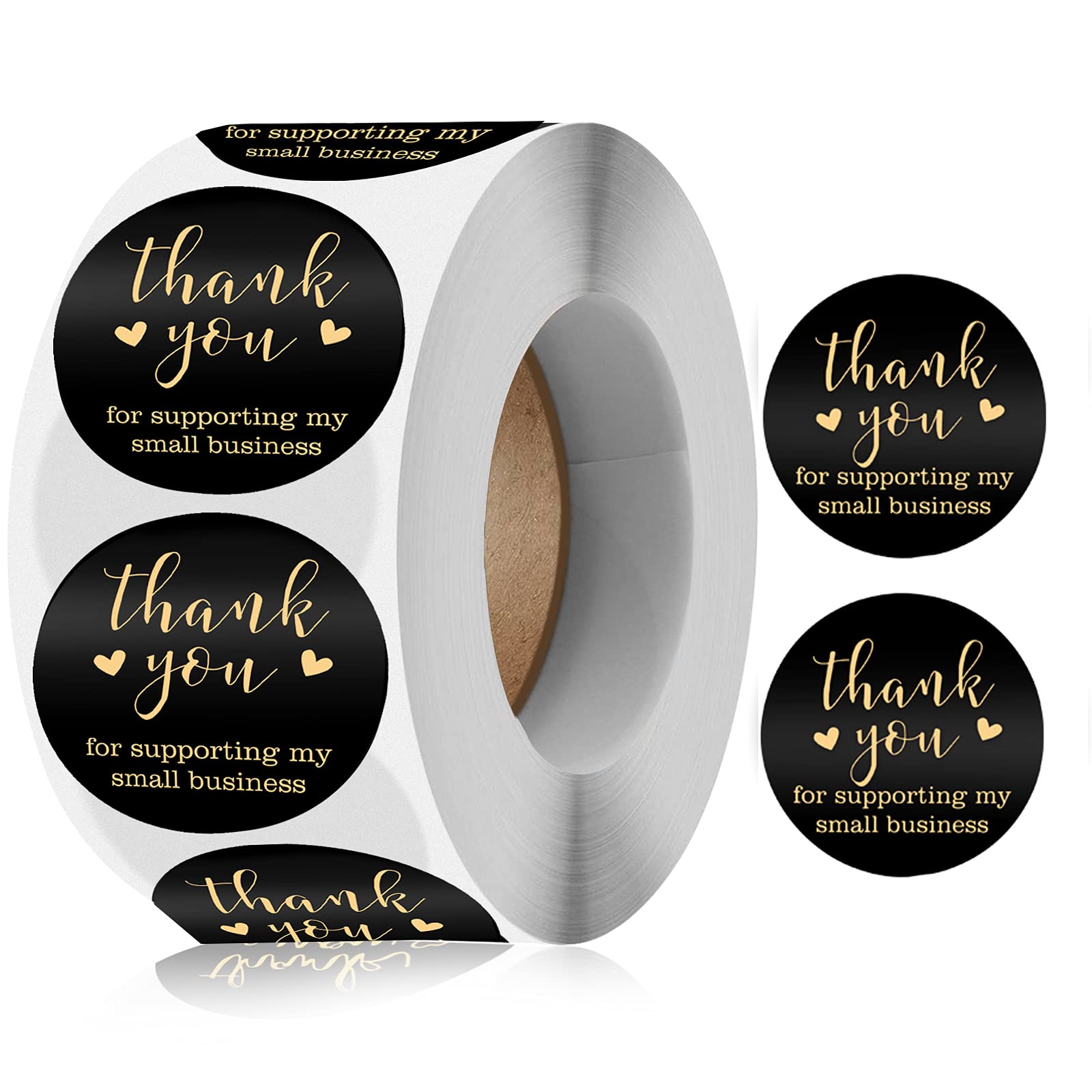 Dongpong Thank You Stickers Roll 1" Round Thank You for Supporting My Small Business Stickers 500 Adhesive Business Stickers for Greeting Cards, Flower Bouquets, Gift Wraps, Tags, Mailers Bag (1 Inch)