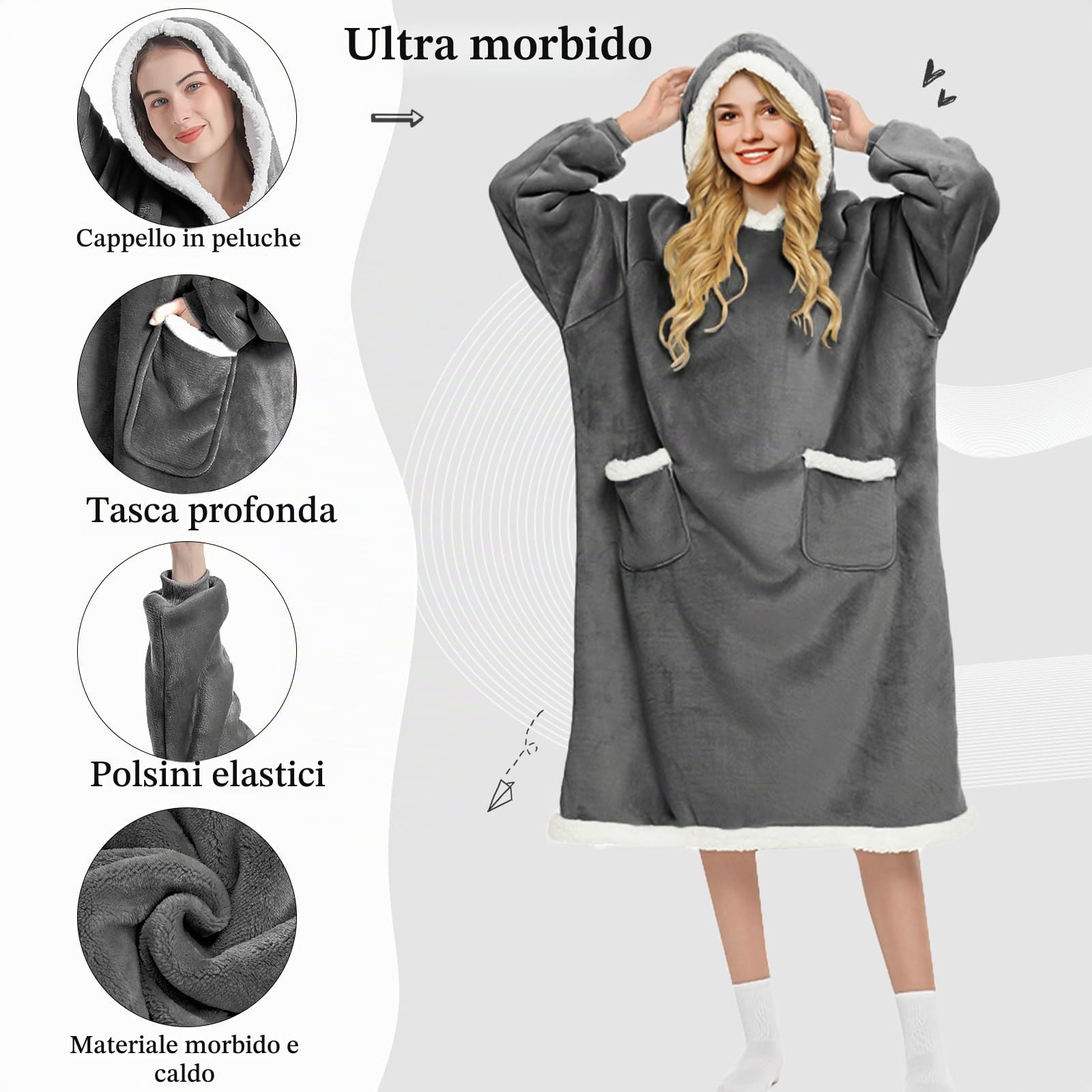 Coperta con maniche donna Coperta con cappuccio da uomo Coperta accogliente con maniche Per coperta TV per adulti
