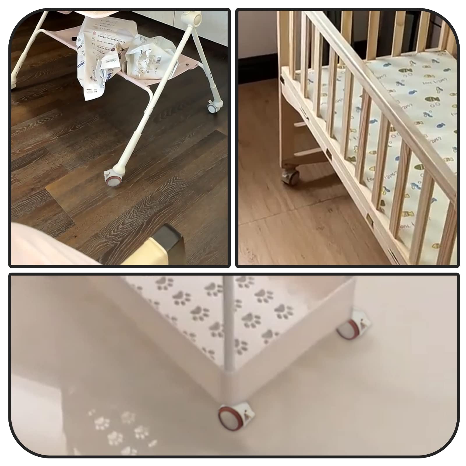 ZoeTekway Jeu de 4 roulettes pivotantes pour meubles d'enfants avec manchon de 10,5 mm, roulettes silencieuses en caoutchouc avec frein, pour petits lits bébé, berceaux
