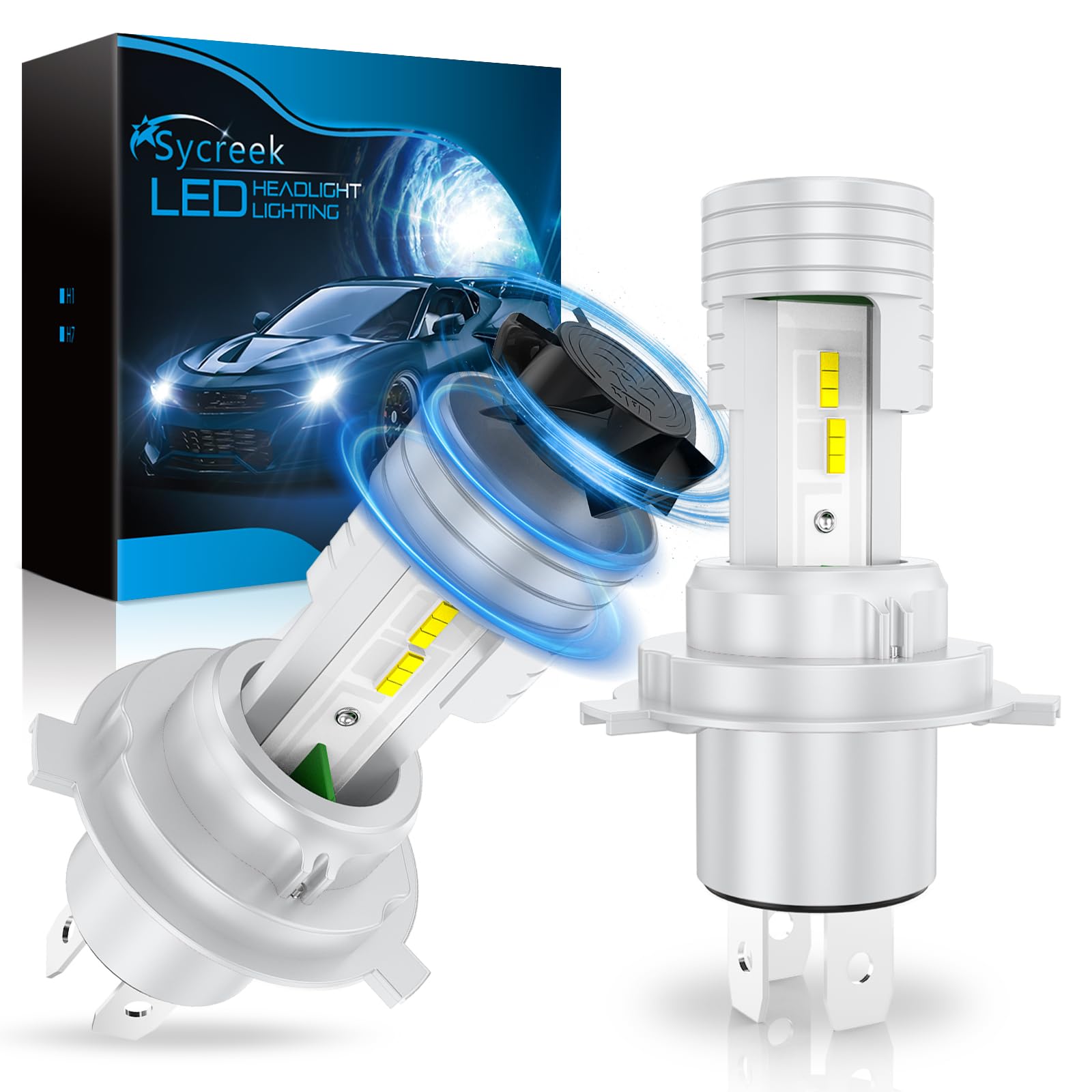 Sycreek H4 LED Canbus 110W 26000LM 6500K,Lampadine Led H4 9003 HB2 Abbaglianti e Anabbaglianti Ricambio Lampada Alogena,2 Lampadina h4