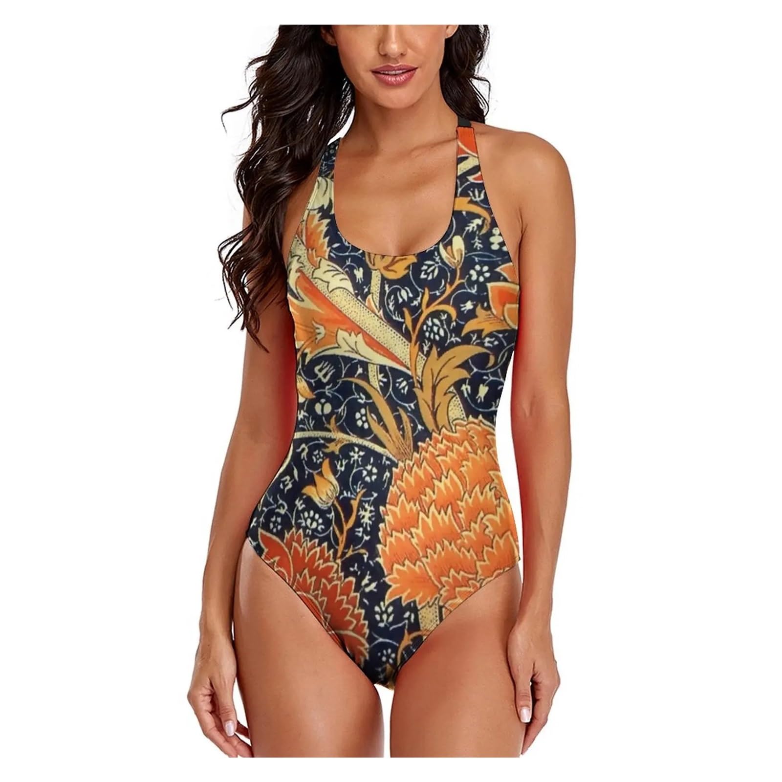 Vintage kwiatowy nadruk jednoczęściowy strój kąpielowy jednoczęściowy strój kąpielowy Push Up Sport Monokini Cross Back stroje kąpielowe damskie stroje plażowe, Żółty, L