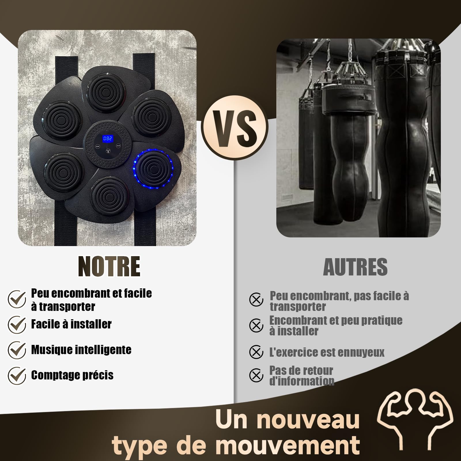 Machine De Boxe Musicale LILOOVKE – Bluetooth, 9 Modes, 18 Vitesses, écran LED, Avec Gants, Pour Maison Ou Gym