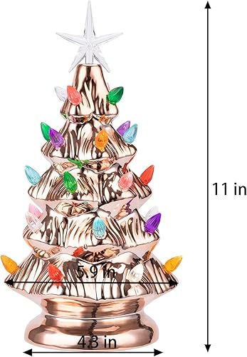 Miniatura 7 de Sunnyglade - Árbol de navidad de cerámica de 11 pulgadas con 28 luces multicolor y 1 estrella en la parte superior, para mesa de escritorio, serie
