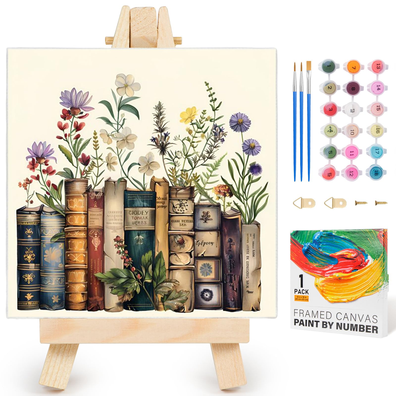 Fountor Uk-F-01 Book Paint By Numbers For Adults With Frame, Easy Flowers Adult Paint By Numbers Canvas Kits Without Easel, Diy Acrylic Oil Painting By Number For Home Wall Decor Gift 10X10in/25X25cm