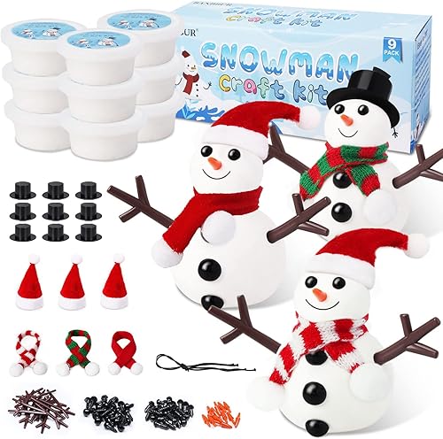 BANBBUR Kit de 9 piezas para construir un muñeco de nieve, manualidades para niños, muñeco de nieve de arcilla moldeada, relleno de calcetines de