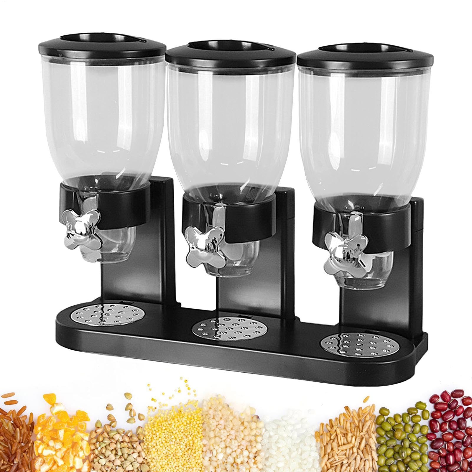 Dispensador de cereales triple | Dispensador de nueces y caramelos, elementos esenciales de cocina de 2 litros para arroz, cereales, nueces, aperitivos, avena, comida para mascotas