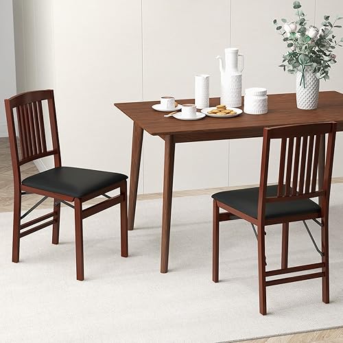 Miniatura 2 de GOFLAME Juego de 2 sillas plegables de comedor, sillas plegables con asiento acolchado y patas de madera de goma, paquete de 2 sillas laterales de