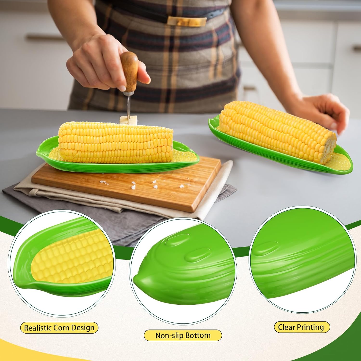 Corn Dishes Melamine Corn on the Cob Holders Non-slip Bottom Dishwasher Safe(8 Pcs)