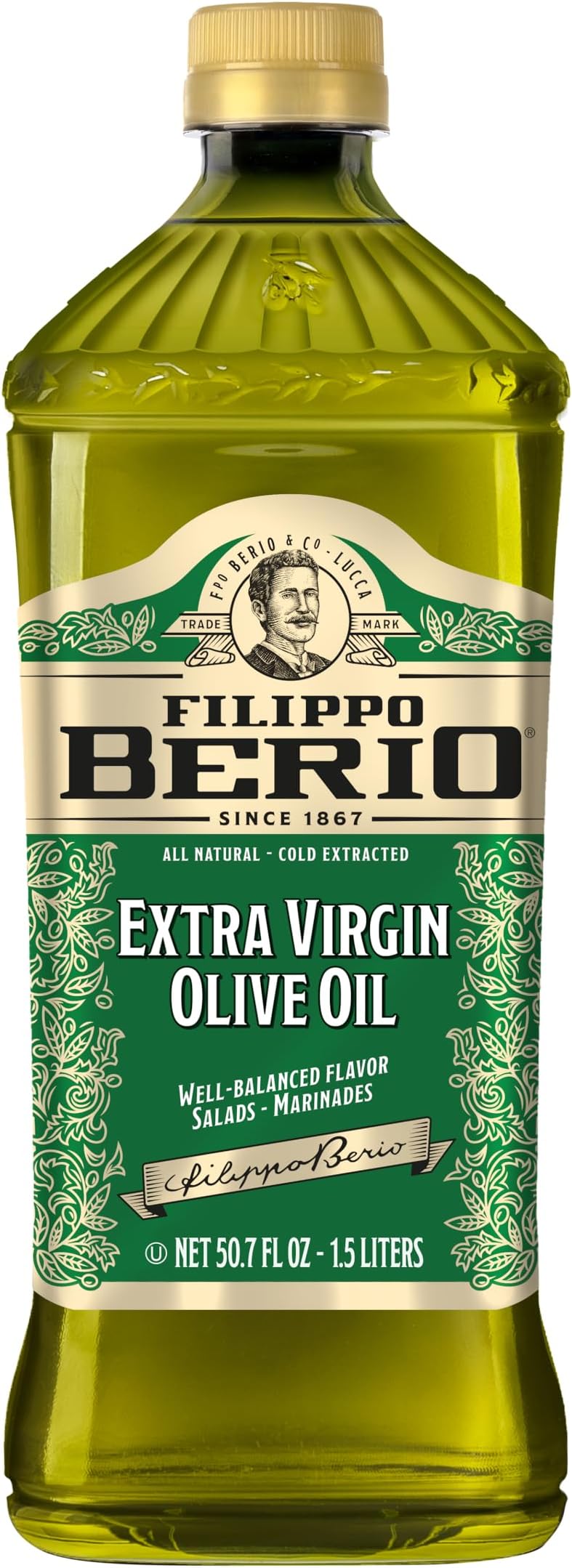 Filippo Berio Cold Pressed Extra Virgin Olive Oil, 50.7 Ounce rPET Bottle, Contains Polyphenols