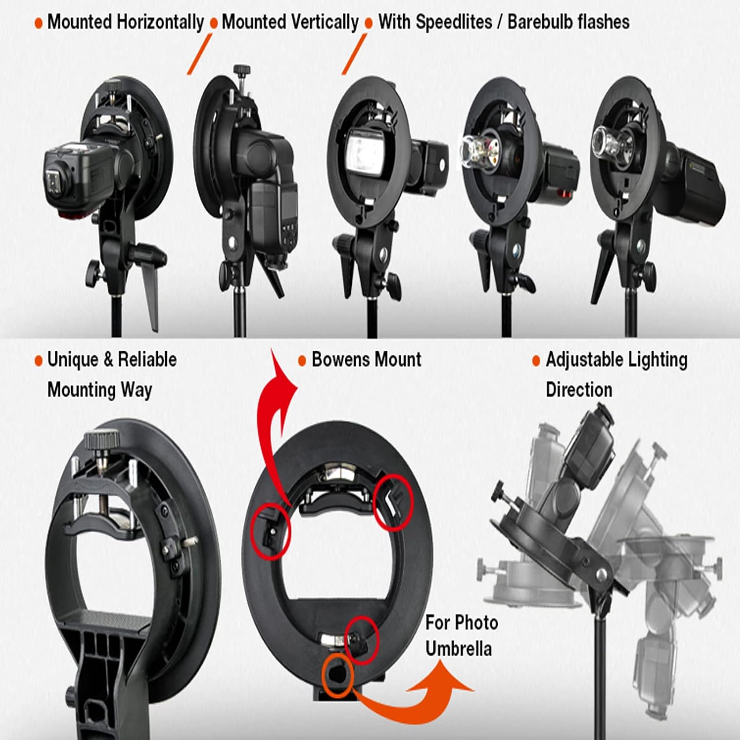 Godox S Type Bracket Bowens Mount Holder for Speedlite Flash Snoot Softbox Honeycomb and Godox TT685II V860III Flash