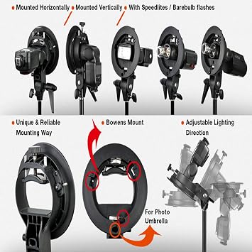 Godox S Type Bracket Bowens Mount Holder for Speedlite Flash Snoot Softbox Honeycomb and Godox TT685II V860III Flash