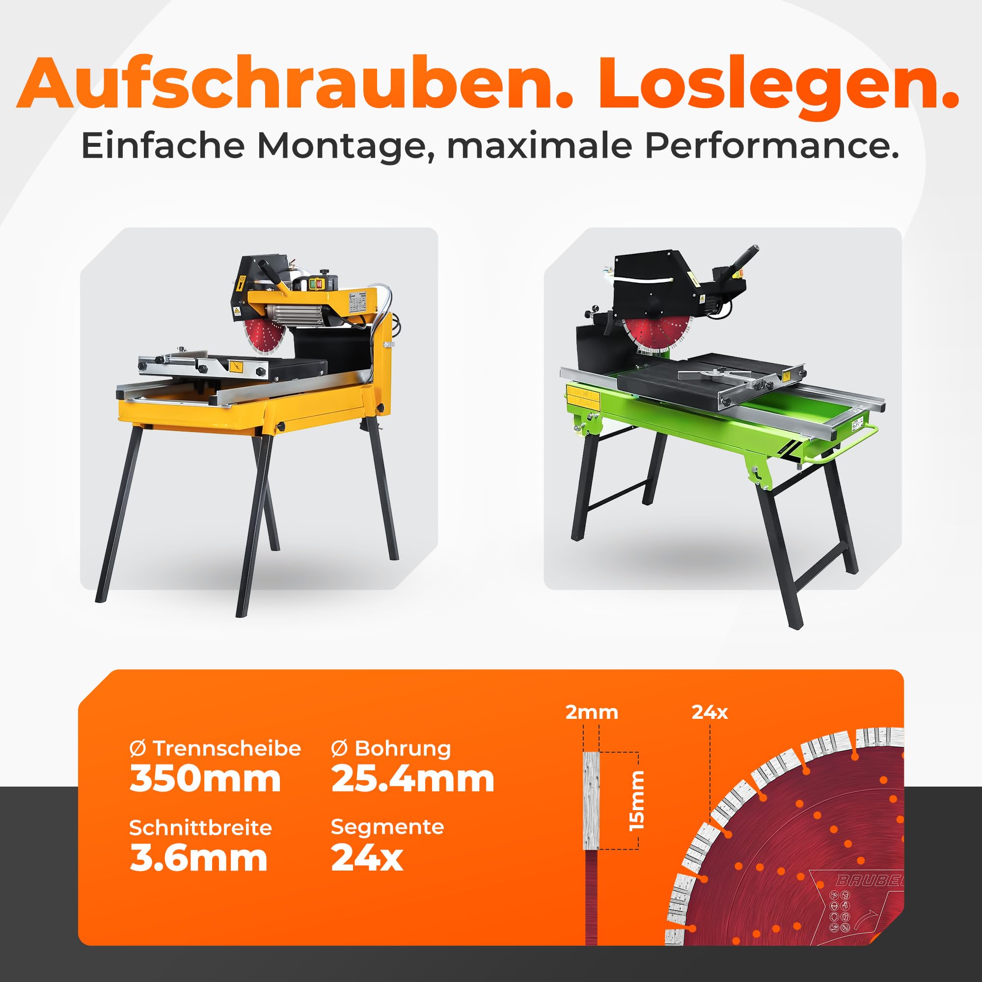 BAUBECK Diamanttrennscheibe 350 x 25,4 mm für Beton, Stahlbeton & Stein, Turbo Diamantscheibe, langlebige Profi Trennscheibe
