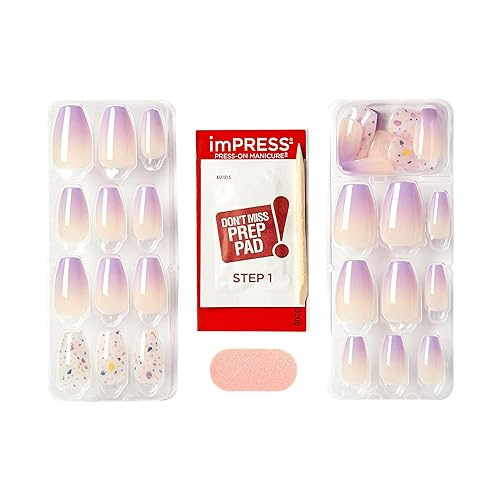 Miniatura 8 de KISS imPRESS - Uñas a presión sin pegamento, diseño All I Want', color morado, tamaño mediano, con forma de ataúd, incluye 30 uñas, almohadilla de