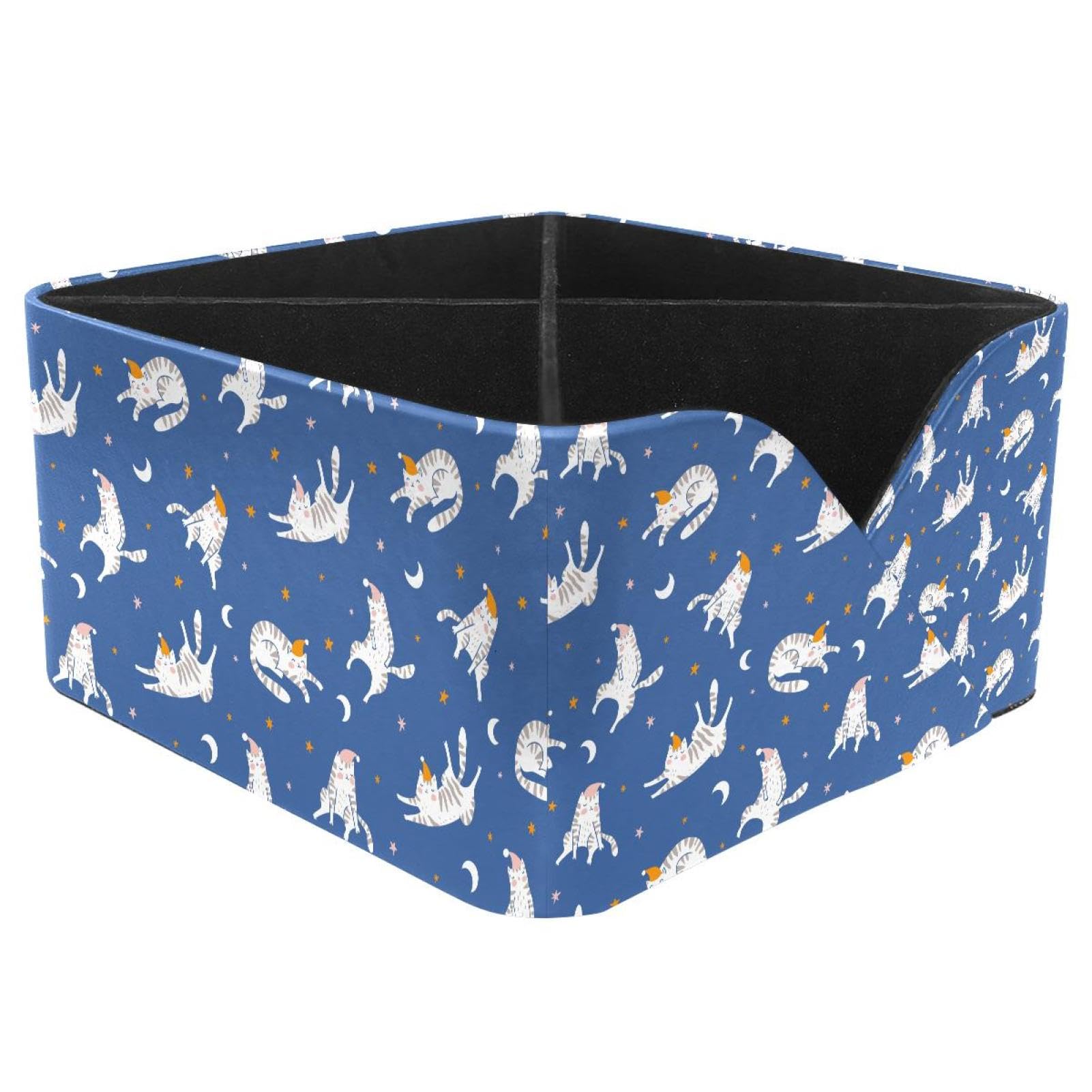 KengjuTesu Night Starry Sky Sleeping Cats Stars Pattern Desktop Organizer Pen Holder, Rectangular Pencil Cup for Office, Study and Makeup Stations