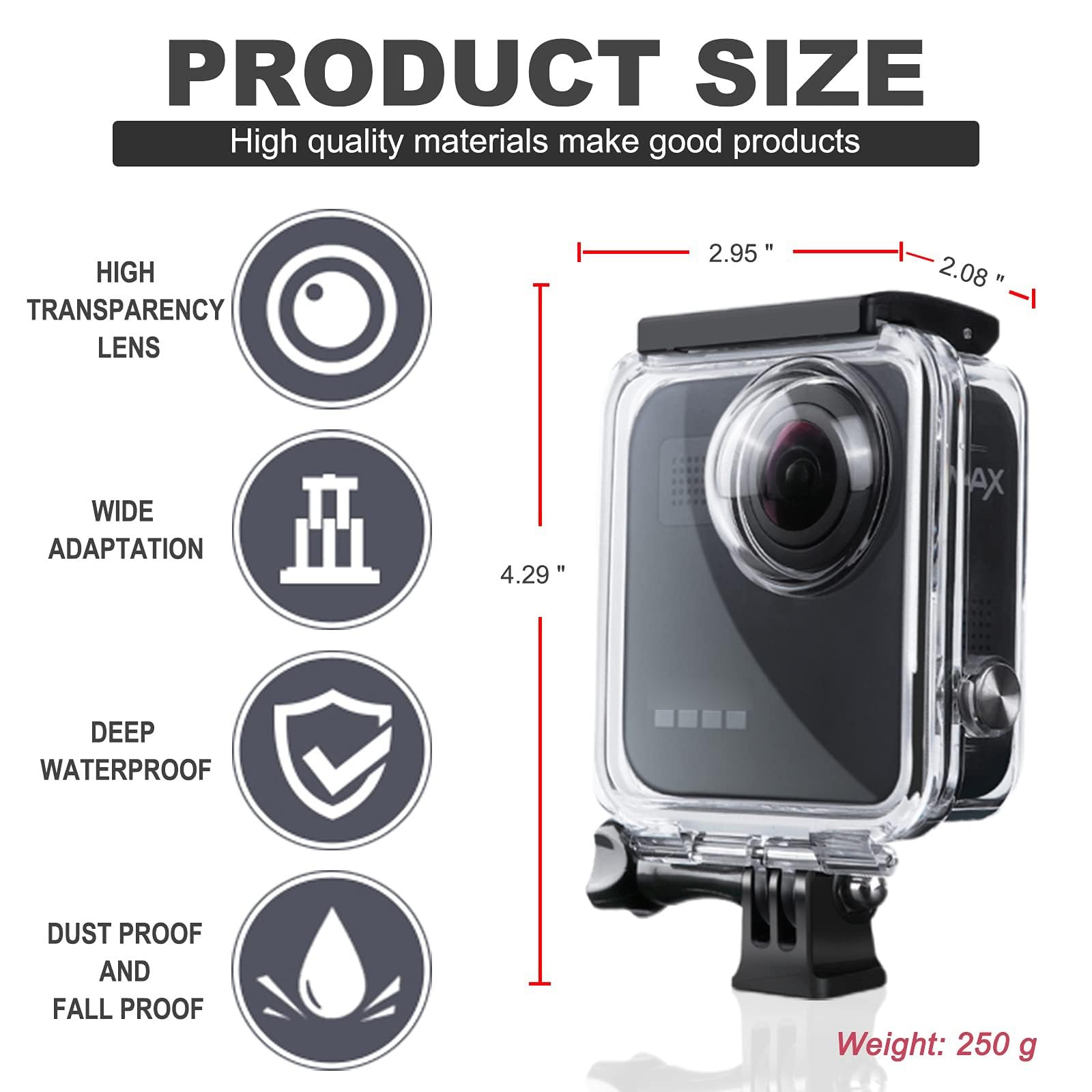 Waterproof Housing Case For Gopro Max Action Camera, Underwater Diving Protective