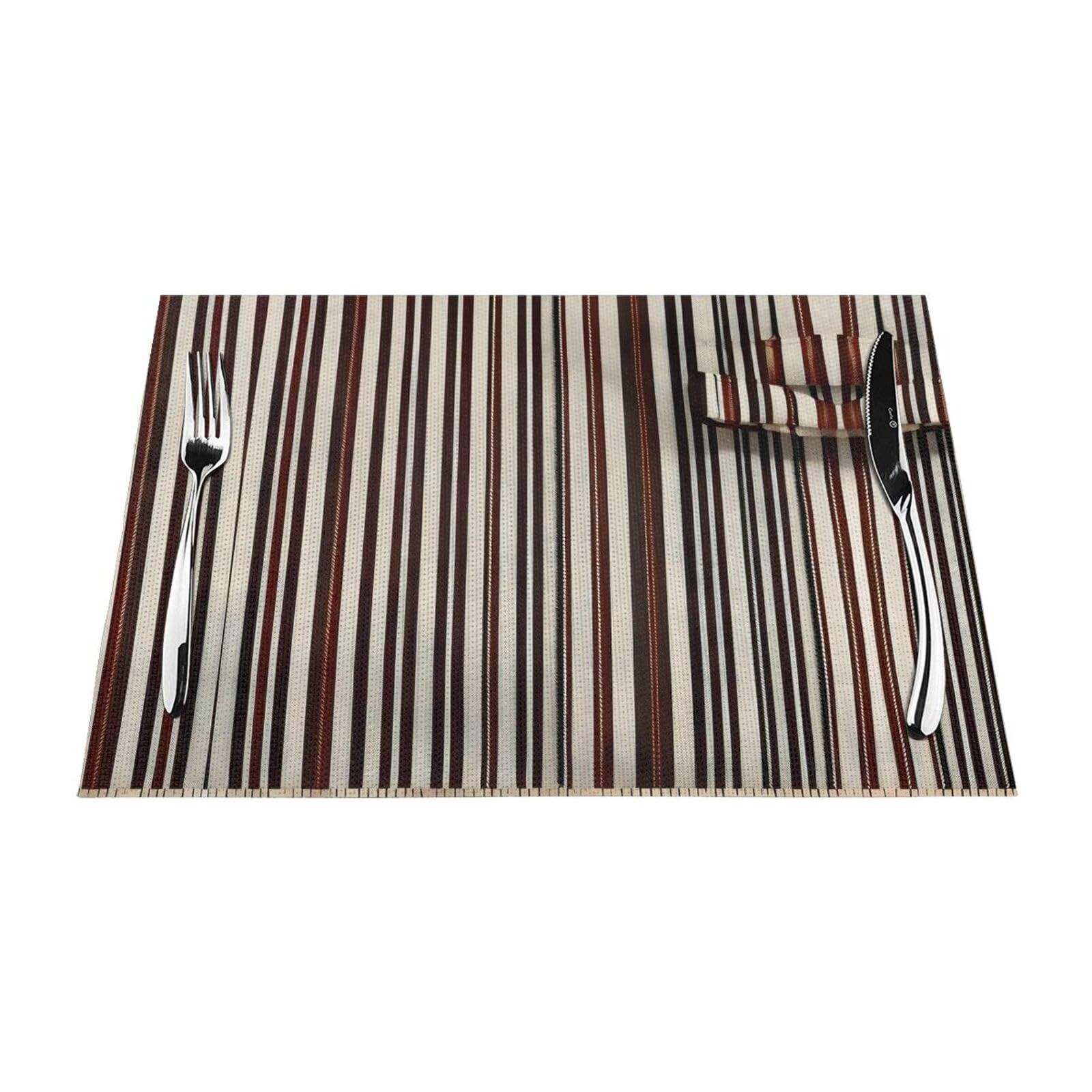 Placemats Set of 6,Table Mats Washable Placemat Decoration, Brown Stripe Print