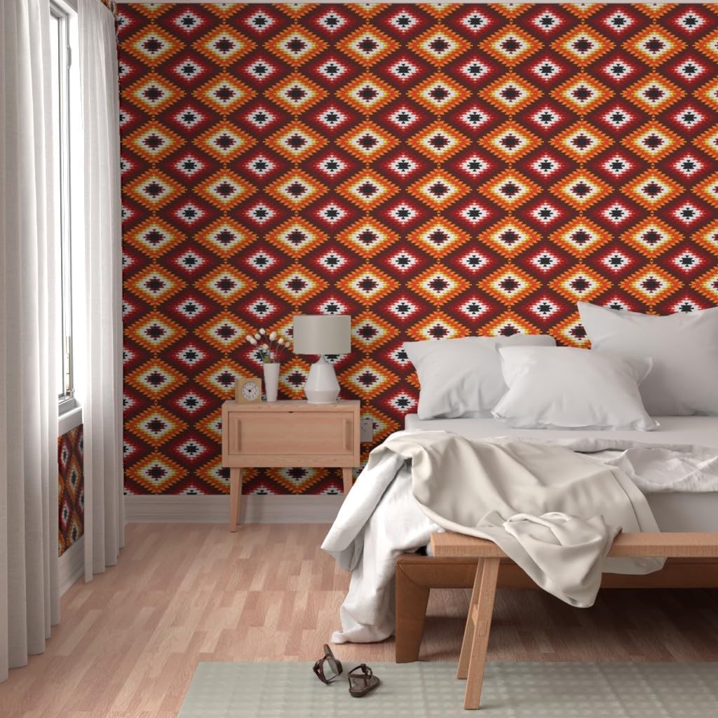 Spoonflower Peel & Stick Wallpaper 3ft x 2ft - Kilim Abstract Folk Ethnic Mexican Custom Removable Wallpaper