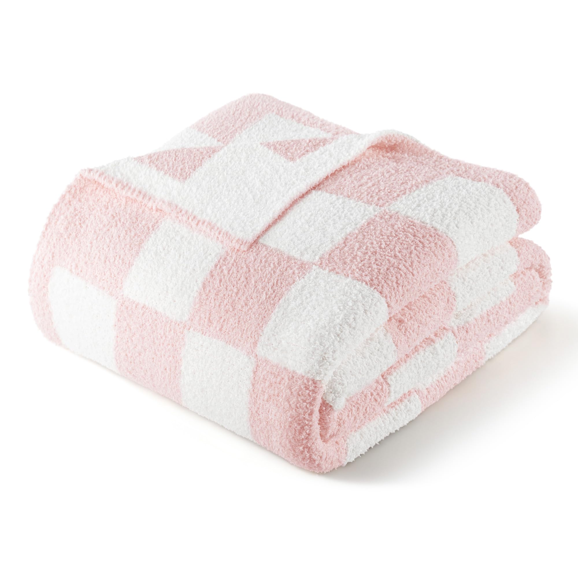 Exclusivo Mezcla Checkered Double Size Knit Blanket for Bed, Ultra Soft and Warm Reversible Woven Blankets, Cozy Snuggly Throw for Couch Bed and Home Decor, Pink, 150x200 CM