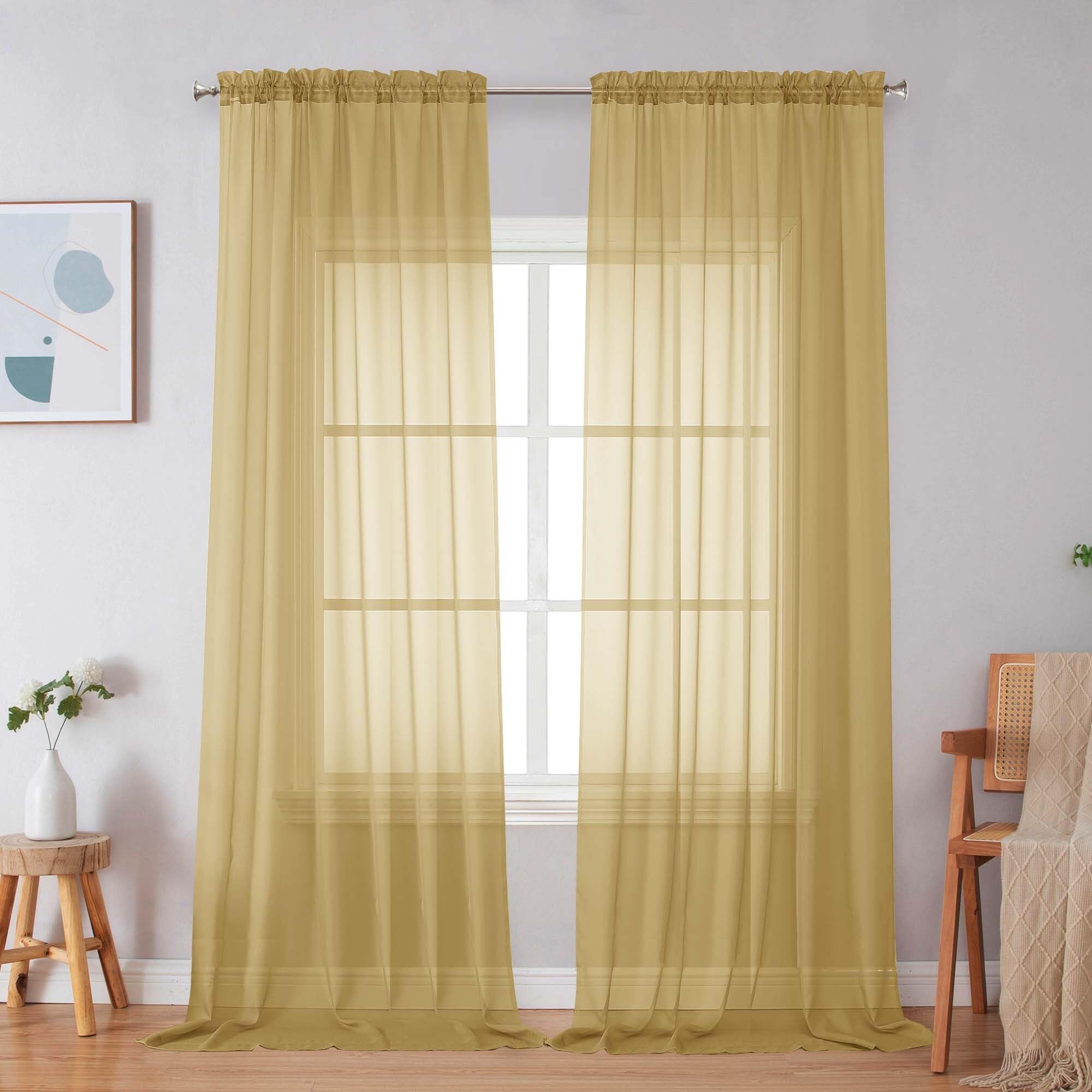 Simplebrand Gold Sheer Curtains 96 Inches Long 2 Panels Light Filtering