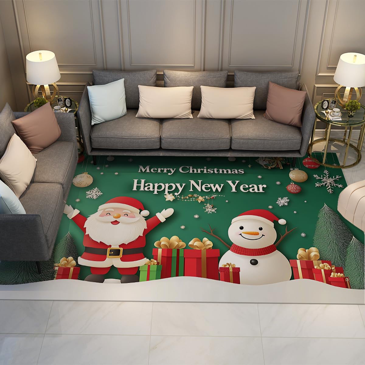 Tapis de Sol Noël Antidérapant Lavable 60x120 cm Idéal Entrée Fluide et Salon