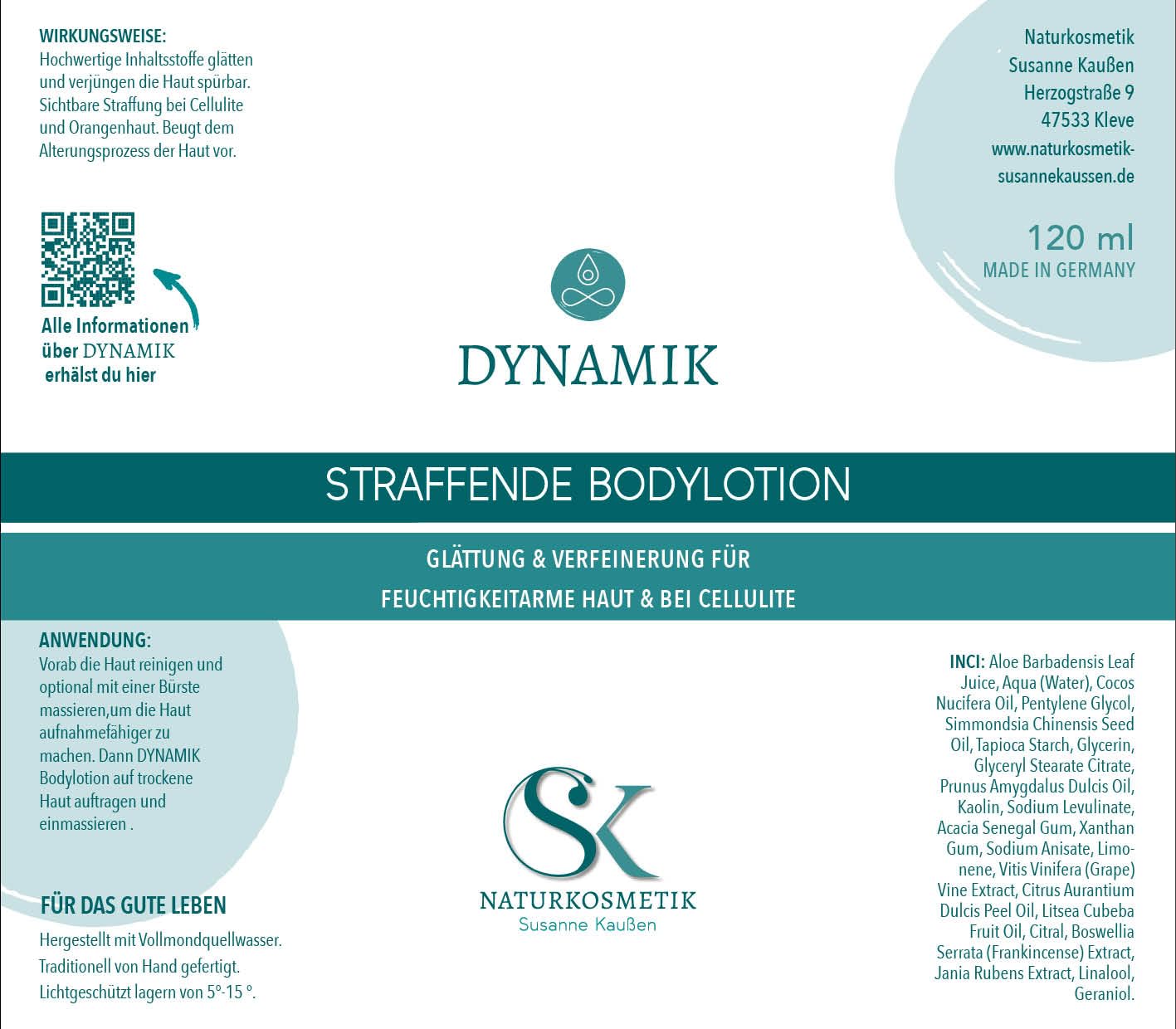 DYNAMIK Bodylotion Straffende Anti-Cellulite Pflege mit Actiporine 8G Algenextrakt, Resveratrox & Aloe Vera, Feuchtigkeitsspendend für Trockene & Feuchtigkeitsarme Haut