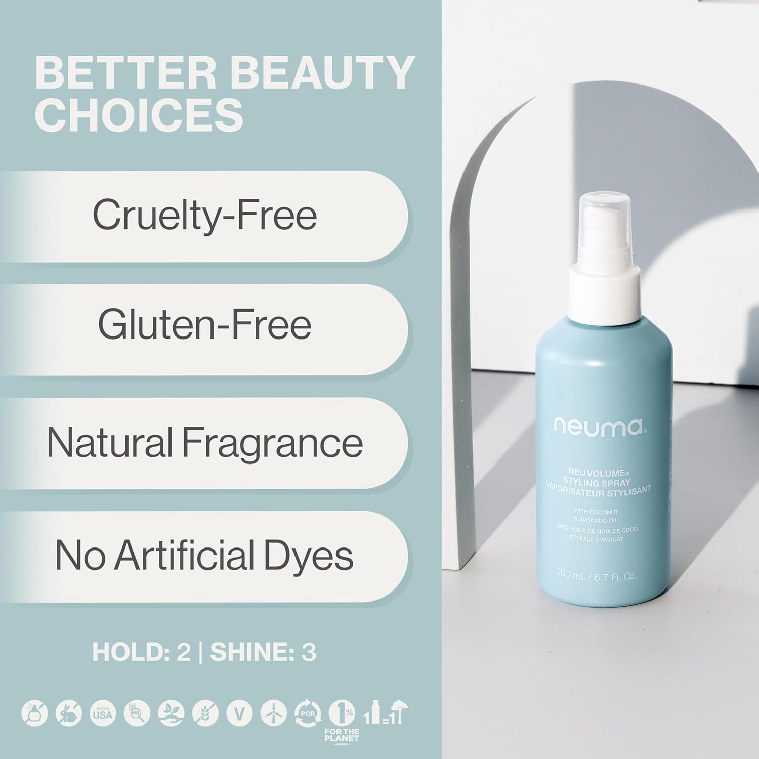 Neuma Neu Volume Styling Hair Spray 6.7 Fl. Oz. Heat Protectant Volumizing Spray with Fennel, Ylang Ylang, Patchouli, and Vanilla Scent, Hair Volumizer for Fine Hair - Image 4