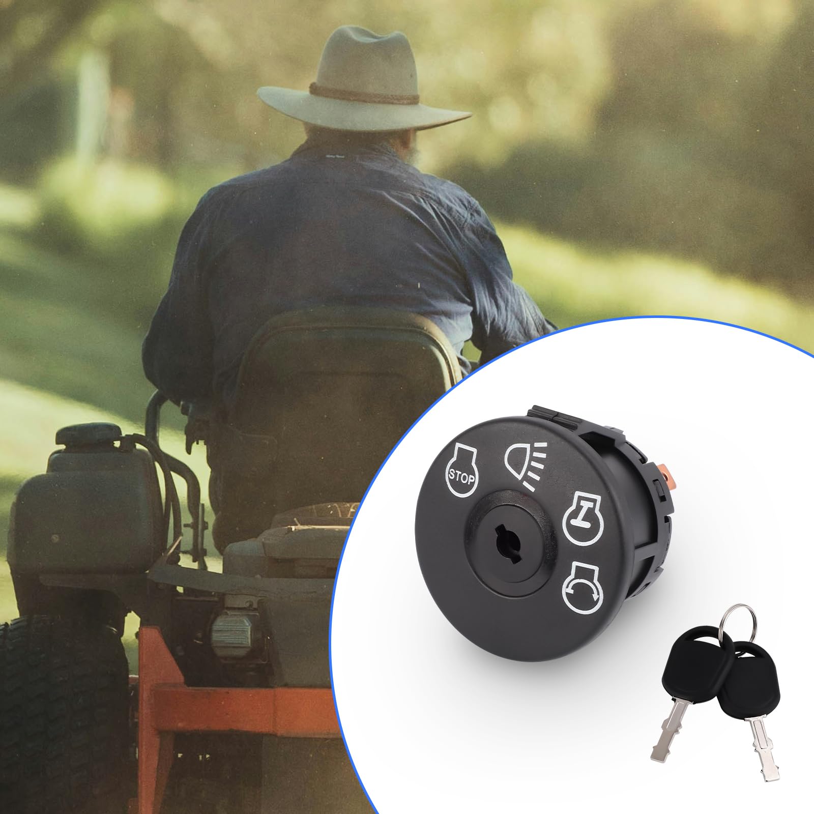 Interrupteur Allumage Démarreur Tondeuse à Gazon avec Clé 7 Bornes pour Husqvarna Sears Craftsman John Deere, 4 Positions Interrupteur Allumage Démarreur Compatible avec 175566 175442 GY20074