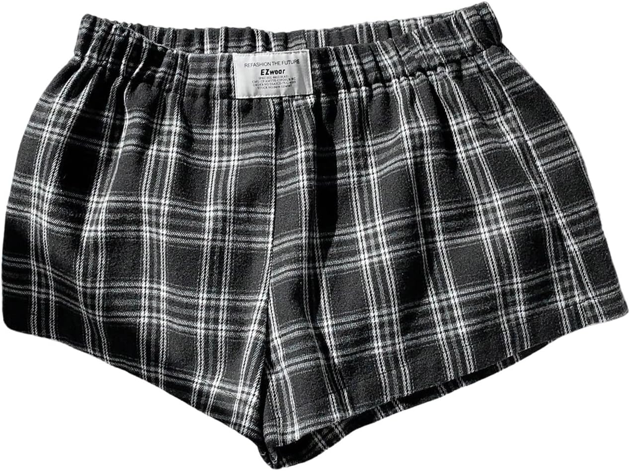 SOLY HUX Women's Plaid Pajama Shorts Elastic Low Rise Y2k Casual Summer Sleep Pj Lounge Shorts