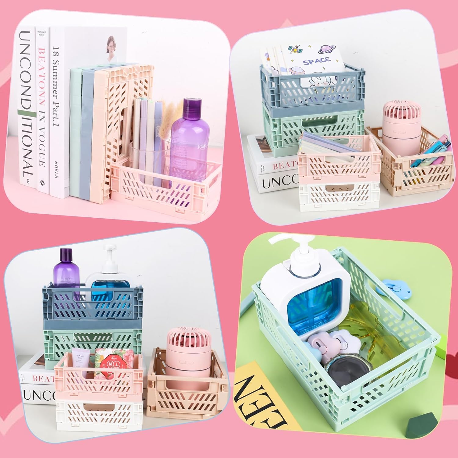 Scatola pieghevole da 5 pezzi, in plastica (20,5 x 15 x 9 cm) e (15,5 x 10 x 6 cm), per cucina, camera da letto, ufficio