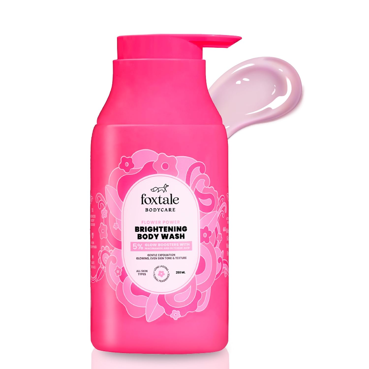 Foxtale De-Tan Brightening Body Wash | Glycolic Acid & Niacinamide for Glowing Skin | Removes Tan & Evens Skin | 6+ hrs odour control | SLS-Free | Body Wash for Women & Men | All Skin Type | 250 ml