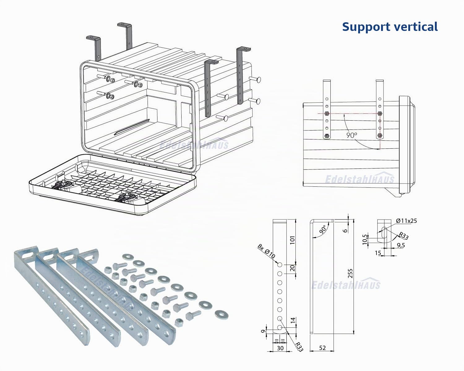 Support vertical pour coffre de rangement de camion Daken Welvet et Daken Just, kit de montage, Daken VH401