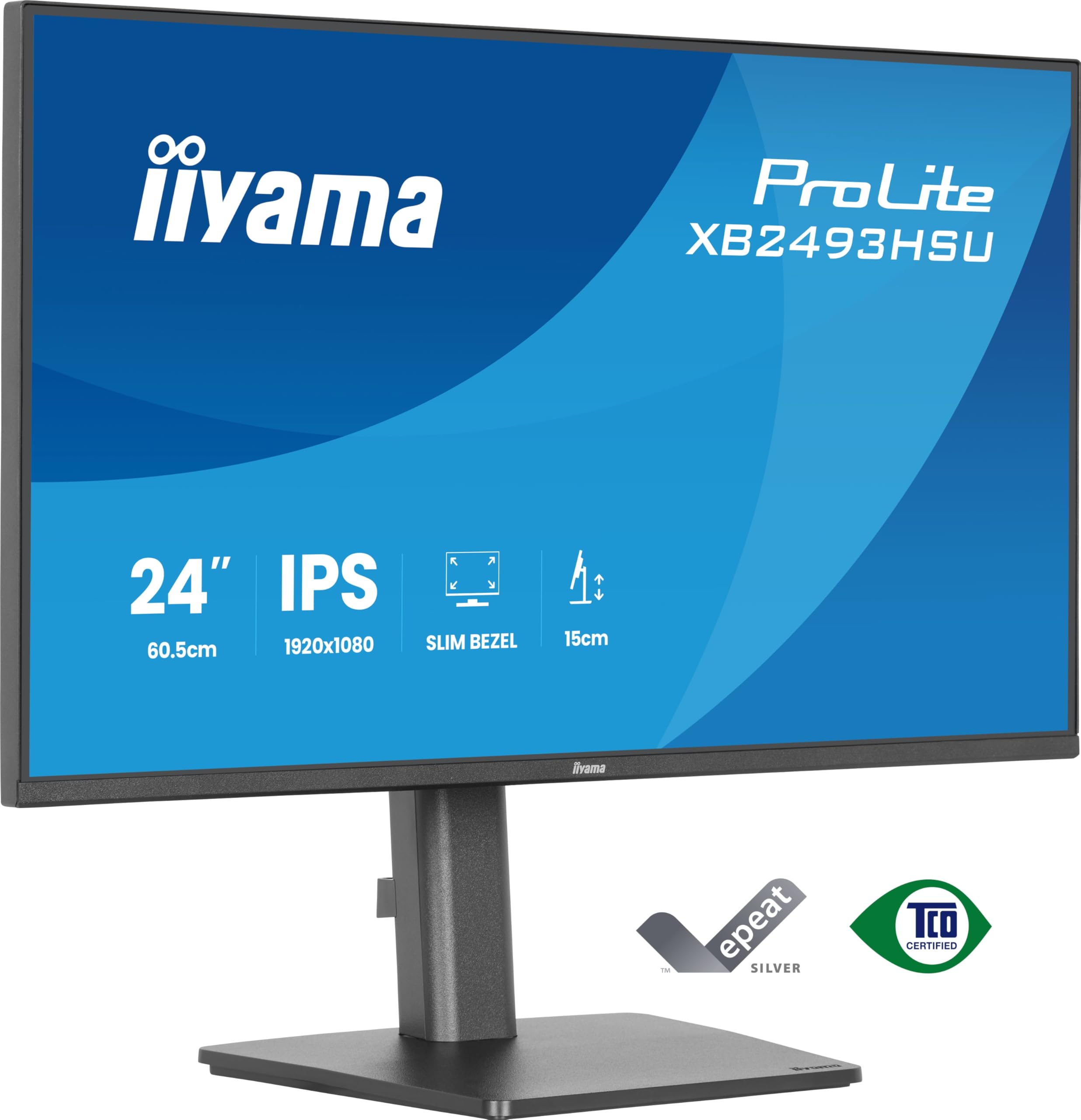 iiyama Prolite XB2493HSU-B1 60,5cm 23,8" IPS LED-Monitor Full-HD 120Hz HDMI DP USB2.0 Slim-Line Höhenverstellung Pivot Adaptive Sync Energieklasse C schwarz