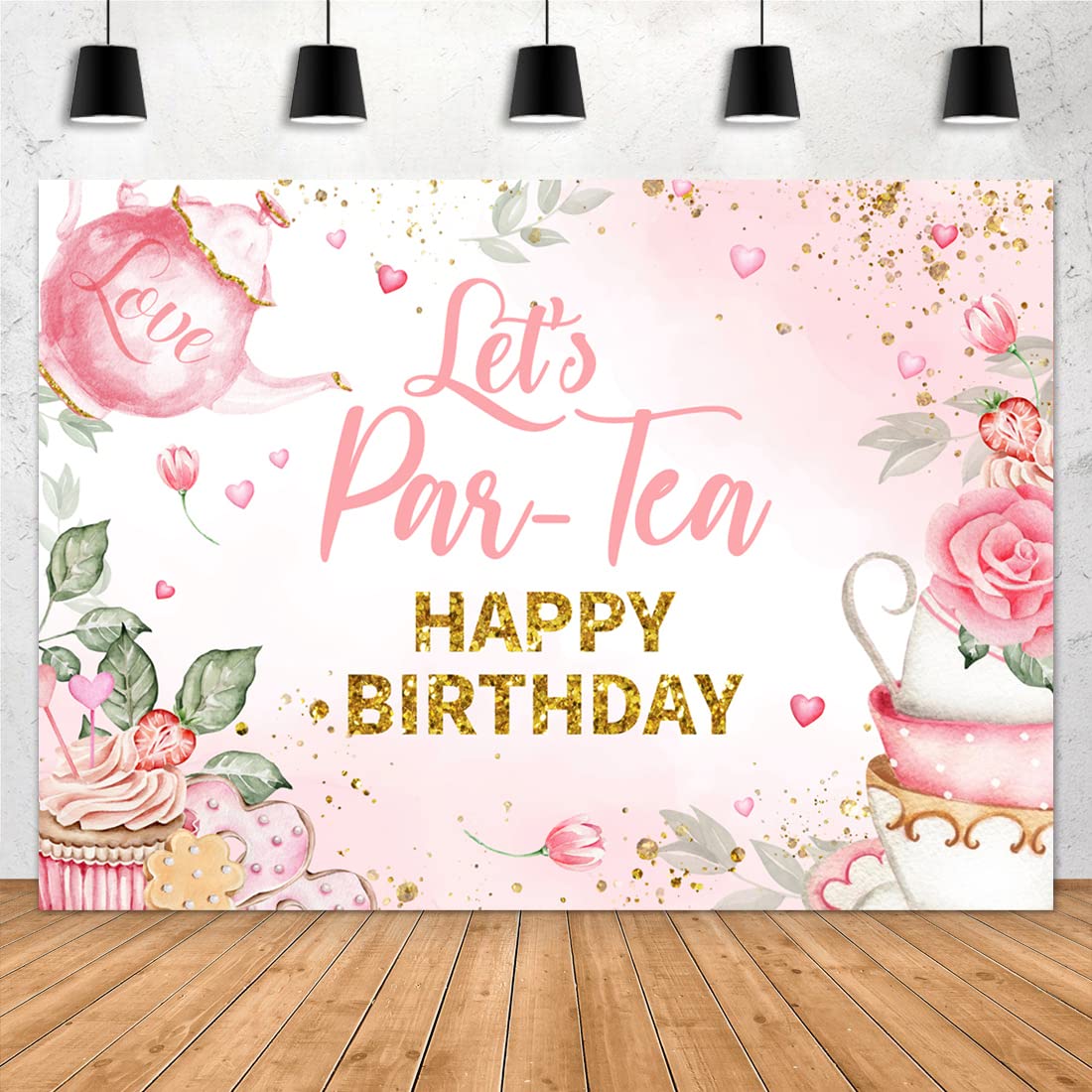Aperturee Lets Partea Happy Birthday Backdrop 7x5ft Tea Party Pink ...