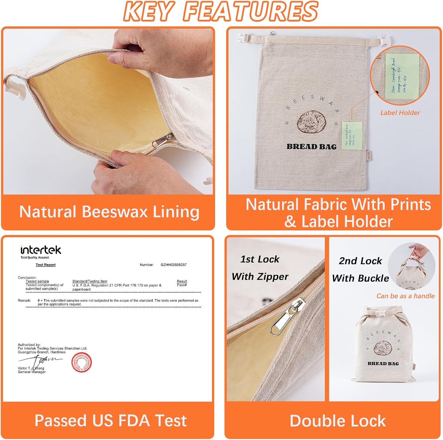 ORORIN Beeswax Bread Bags for Sourdough,Reusable Bread Bags,2-Pack