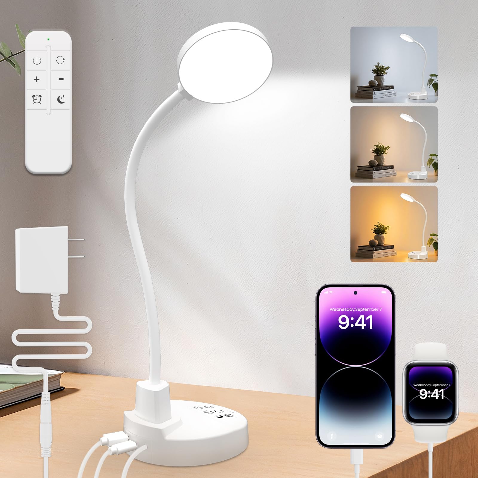 60 LED Desk Lamp with Remote Control & USB Ports, Dimmable Desk Light