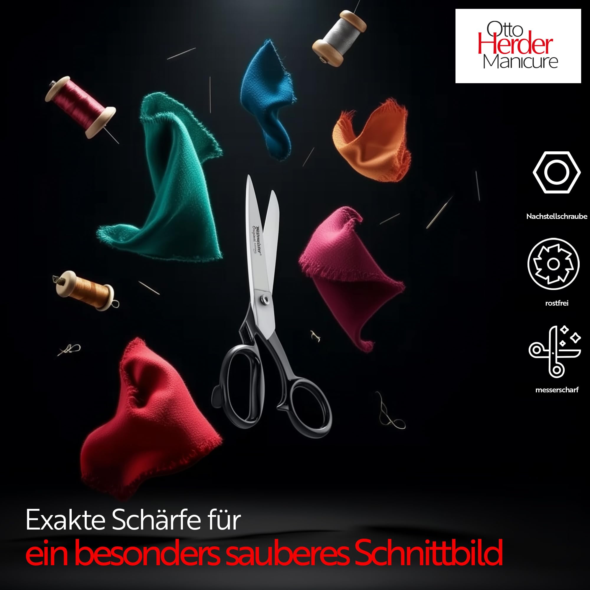 OTTO HERDER Solinger Stoffschere 8 Zoll, Schneiderschere aus rostfreiem Edelstahl, Nähschere für Stoff, Jeans und Leder