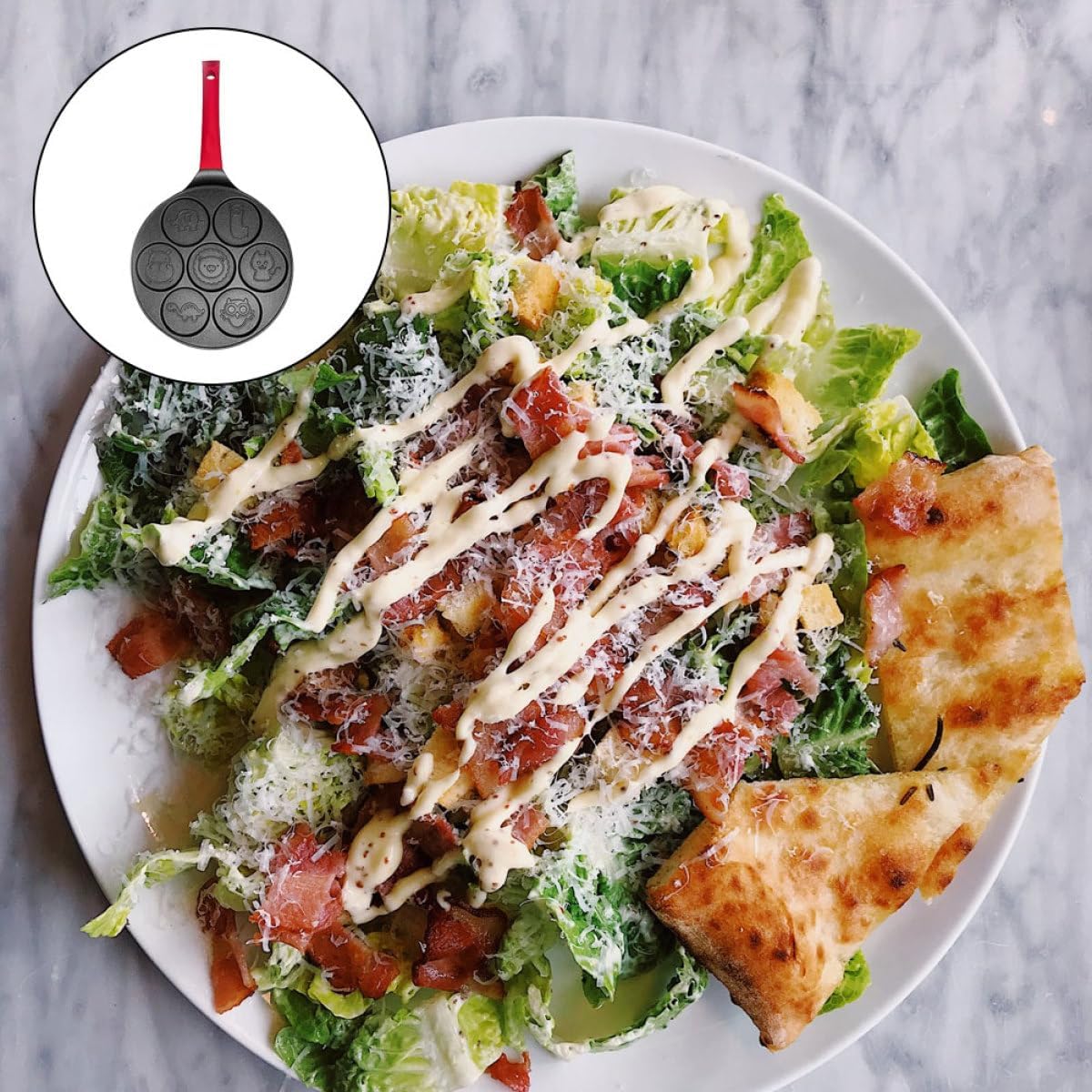 Zerodeko Non-stick 7-hole Egg Frying Pan Waffle Breakfast Cooking Pan Maifan Stone Coating Household Skillet for Home Kitchen Use Random Color