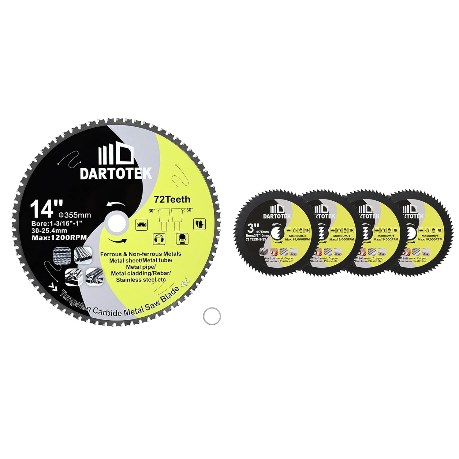 14"/355mm Metal Cutting Disc,Circular Saw Blade 72T,TCT Cut Off Wheel for Steel, Stainless Steel, Ferrous Steel Pipe with 30 Arbor
