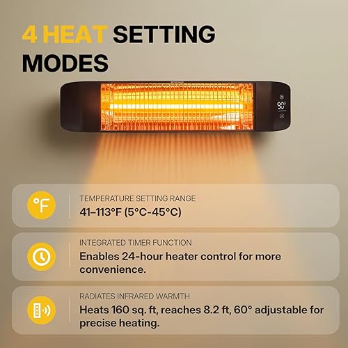 Miniatura 3 de Calentador eléctrico para exteriores de 1500 W, calentador de patio para uso en exteriores, calefacción silenciosa y específica, control inteligente