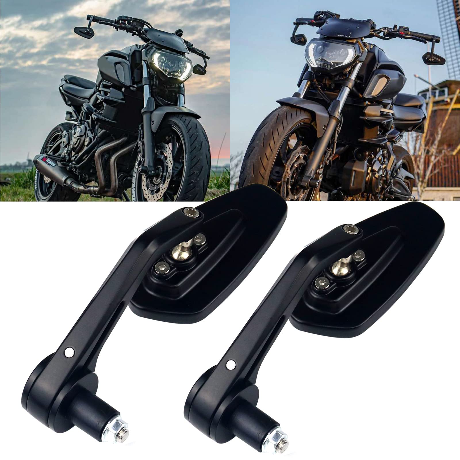 7/8" 22mm Rétroviseur de Guidon de Moto, Rétroviseurs Latéraux Moto Compatible avec Z1000 Z750 MT03 MT09 FZ6 SV650 SV1000 CB1000R CBF125 Ducati Monster M696 821