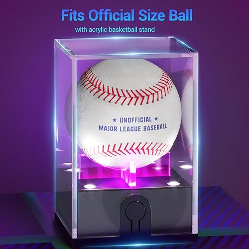 Miniatura 5 de Estuche de exhibición de béisbol con luz, estuche de béisbol acrílico para exhibición, soporte de béisbol con protección UV, estuche transparente de
