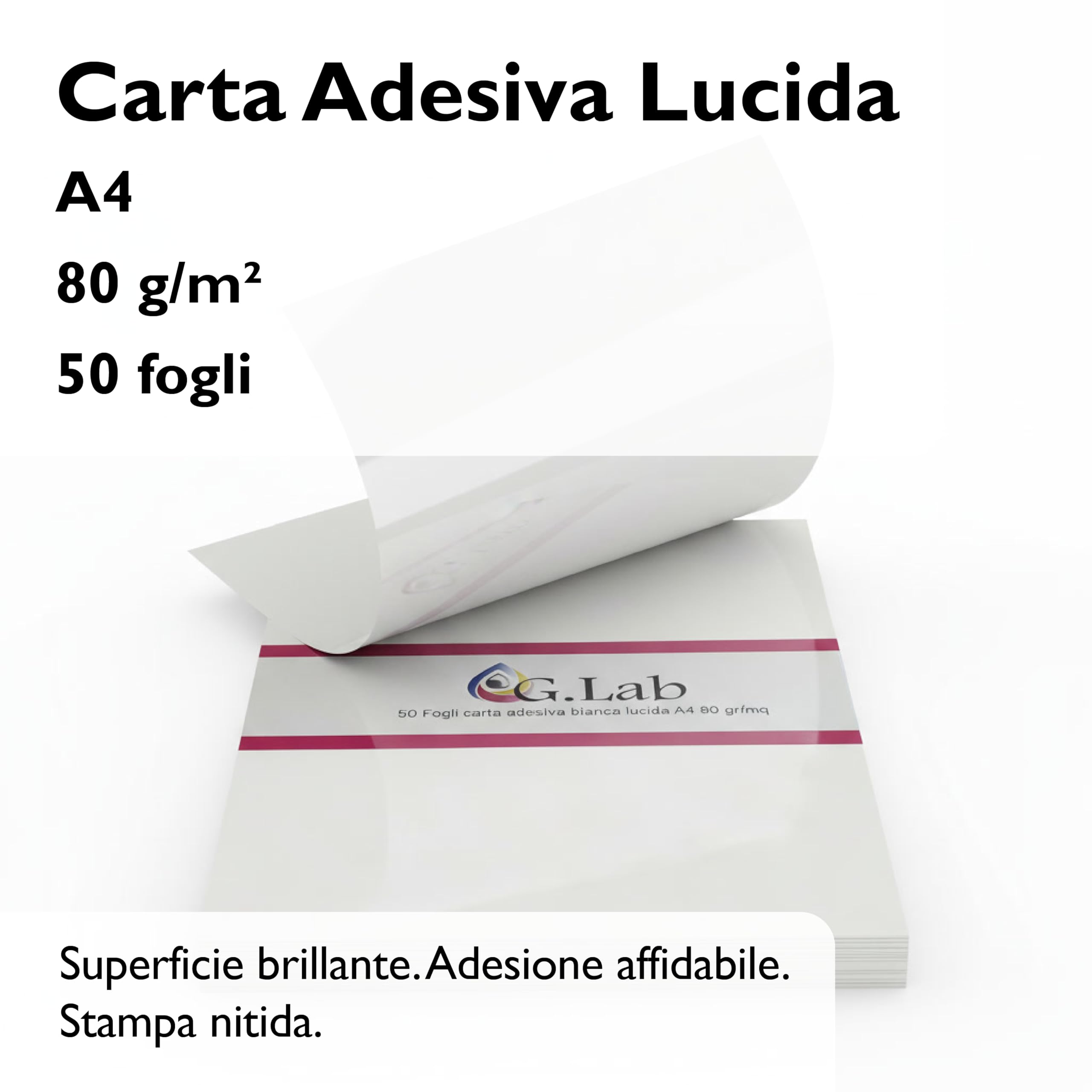 Etichette Adesive A4 50 Fogli Carta Adesiva per Stampanti Getto d'Inchiostro Laser Fotocopiatrici 297x210 mm Lucida