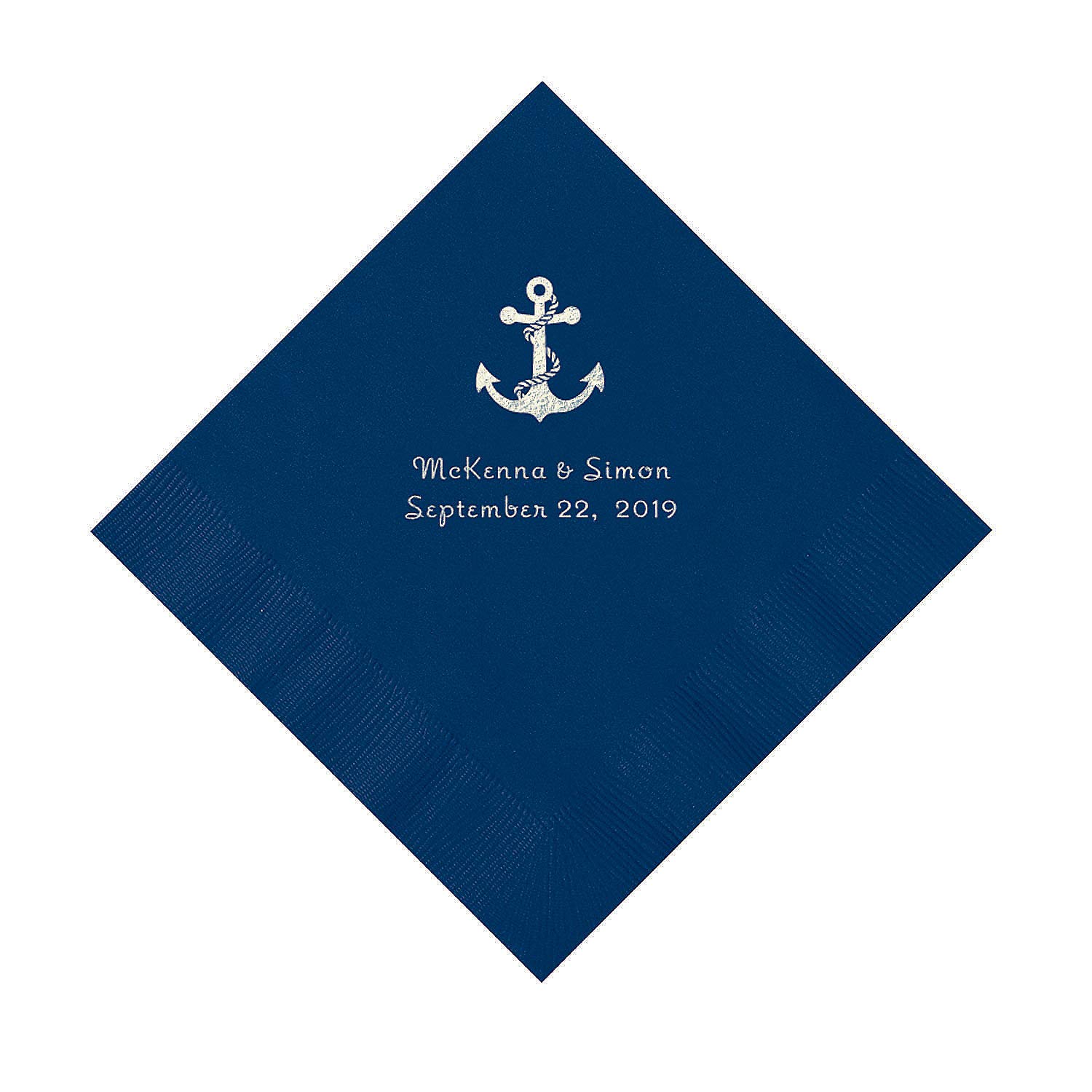 Navy Blue Anchor Personalized Napkins with Silver Foil - Luncheon - Party Supplies - 50 Pieces