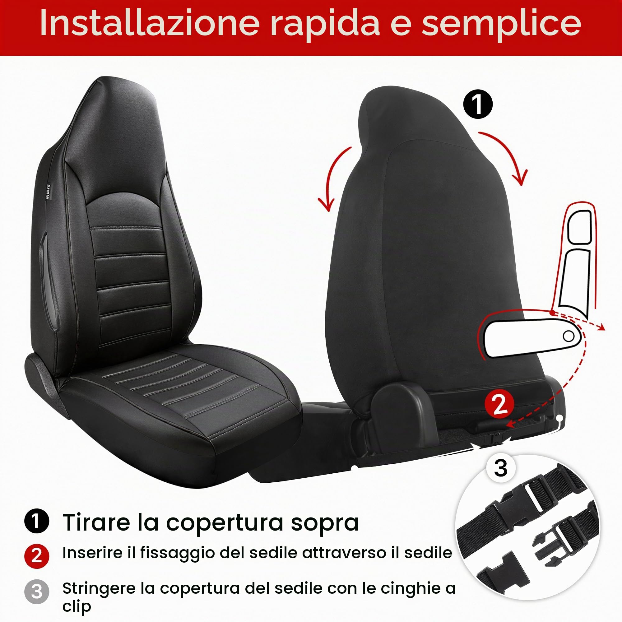 AUTOYOUTH - Coprisedili universali anteriori per auto, in pelle PU impermeabile, colore: nero, compatibili con airbag, coppia, per SUV, furgone, berlina
