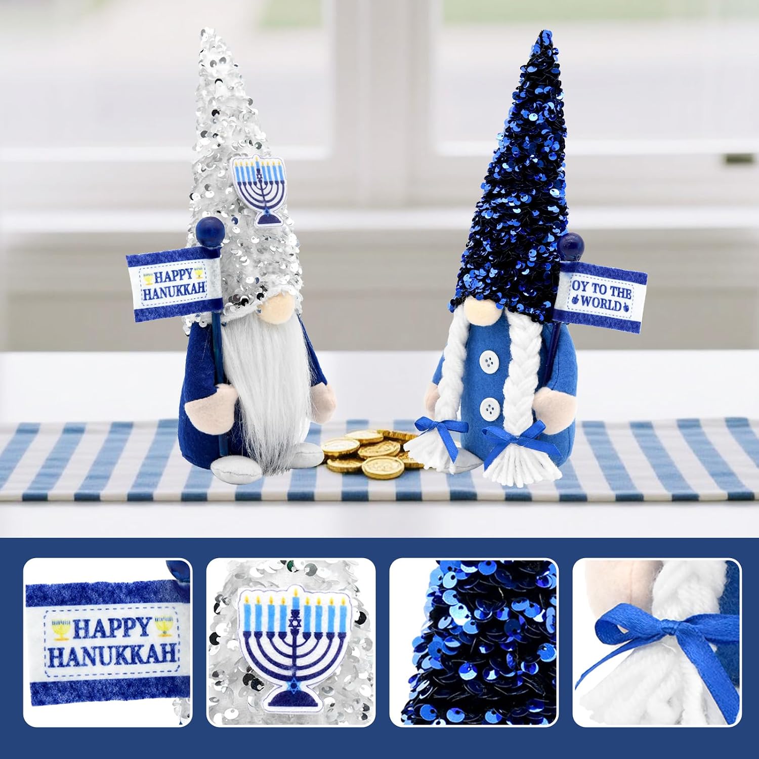 nuvagiki Hanukkah Gnomes Decorations for Home Indoor, Hanukkah Menorah Plush Decor, Jewish, Chanukah Ornaments Jewish Decorations for Party, Table and Tiered Tray Decor