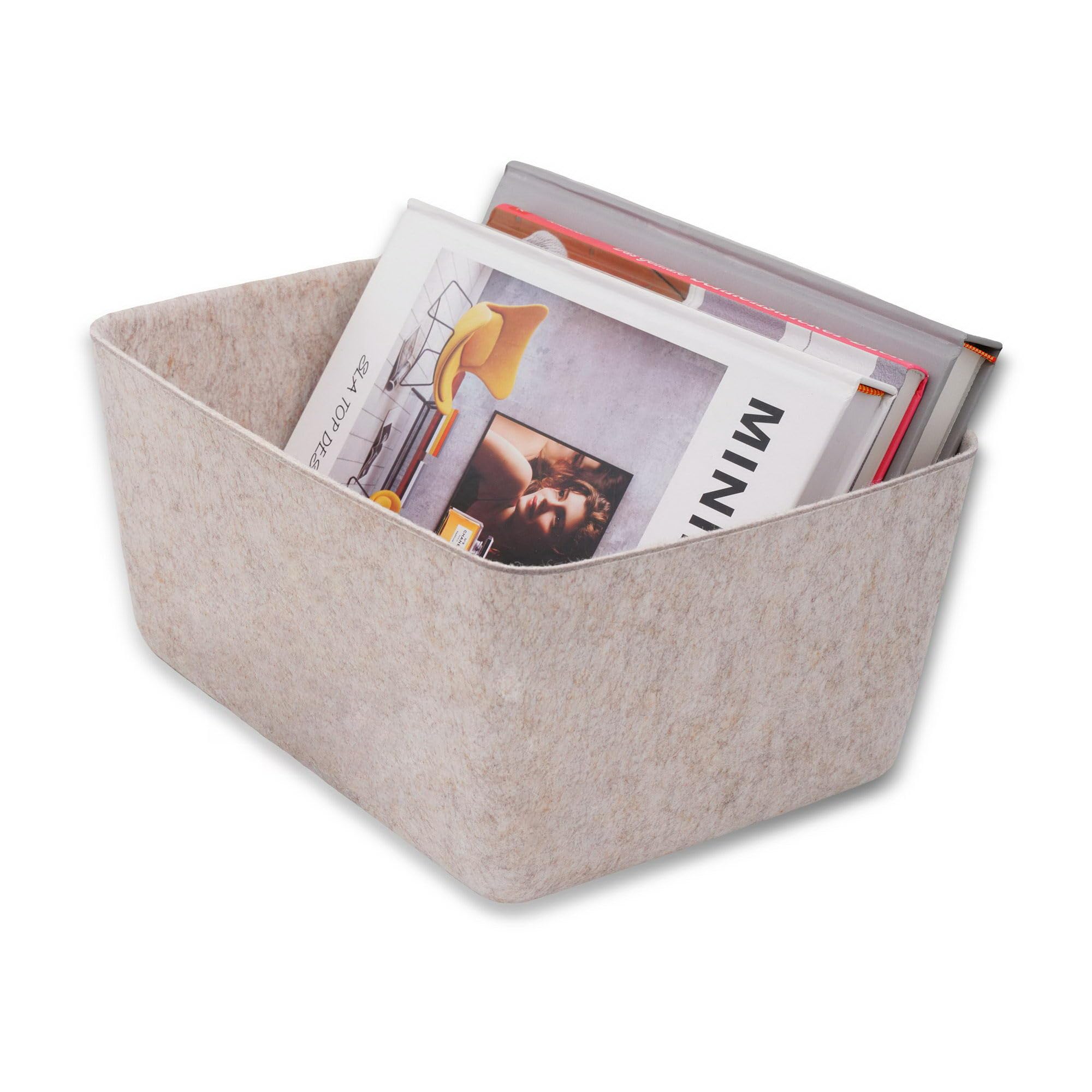 Welaxy Felt deep Storage Bin Natural lidded Drawer Organizer Caddy, Sand