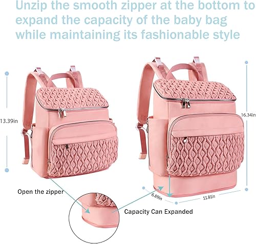 Miniatura 3 de Mochila para pañales, bolsa de bebé grande para niñas y niños, mochila de pañales de viaje con bolsillo aislado, bonita bolsa de pañales con correas