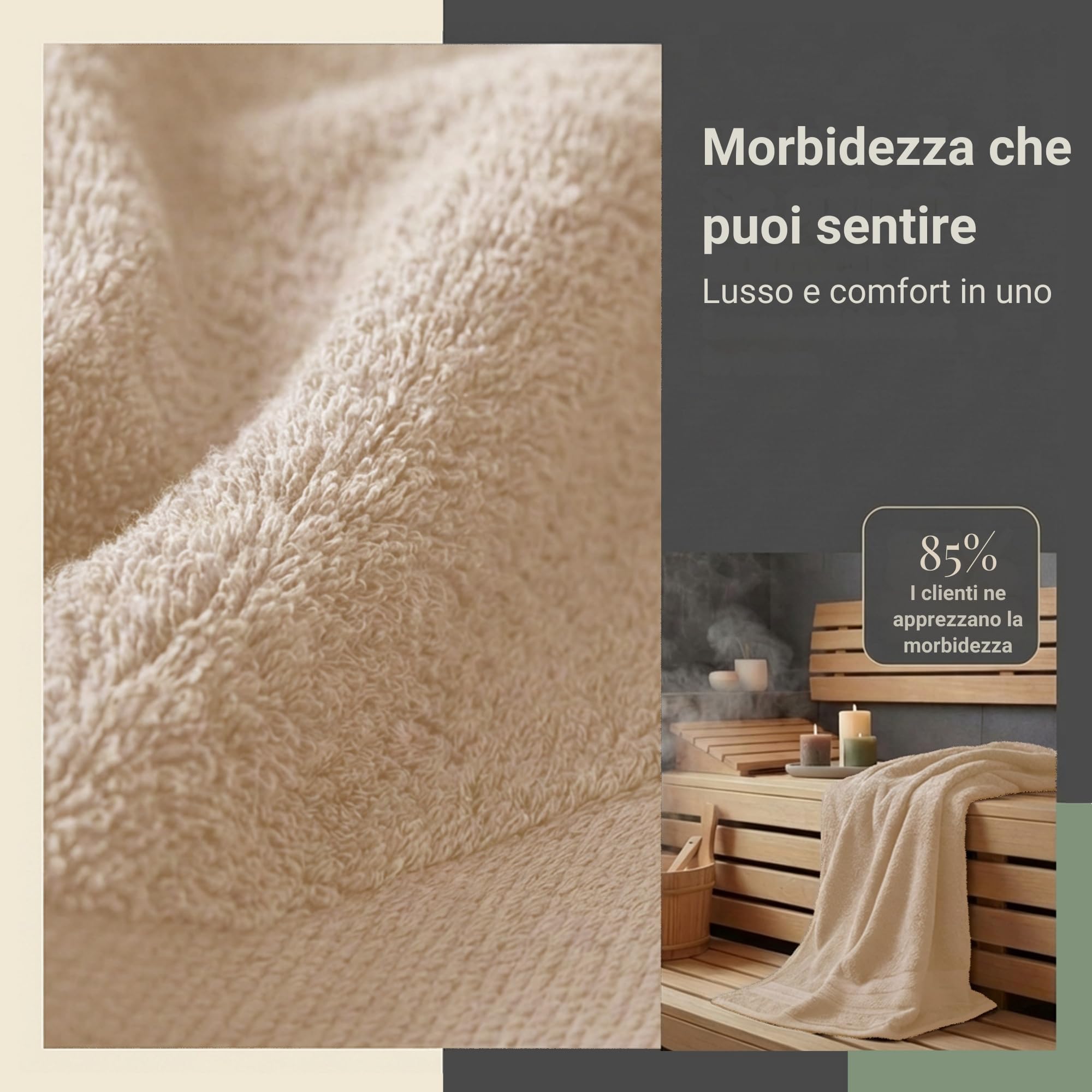 Komfortec Asciugamani 2 per Sauna 80x200 cm in 100% Cotone,470 g/m², Asciugamano Doccia Grande, Morbido, Asciugatura Rapida, Beige