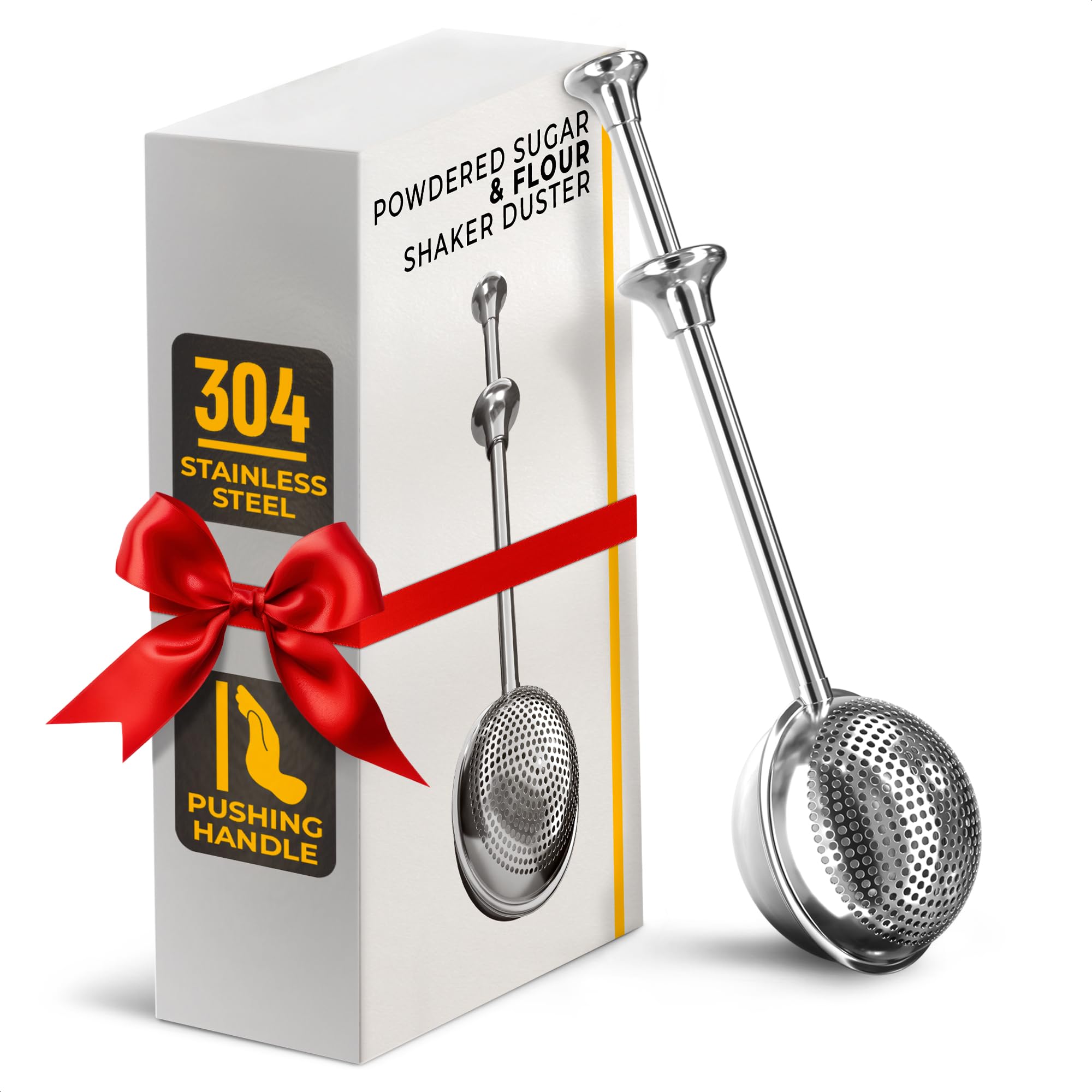 Flour Shaker Duster, 18/8 Stainless Steel, Spring Handle