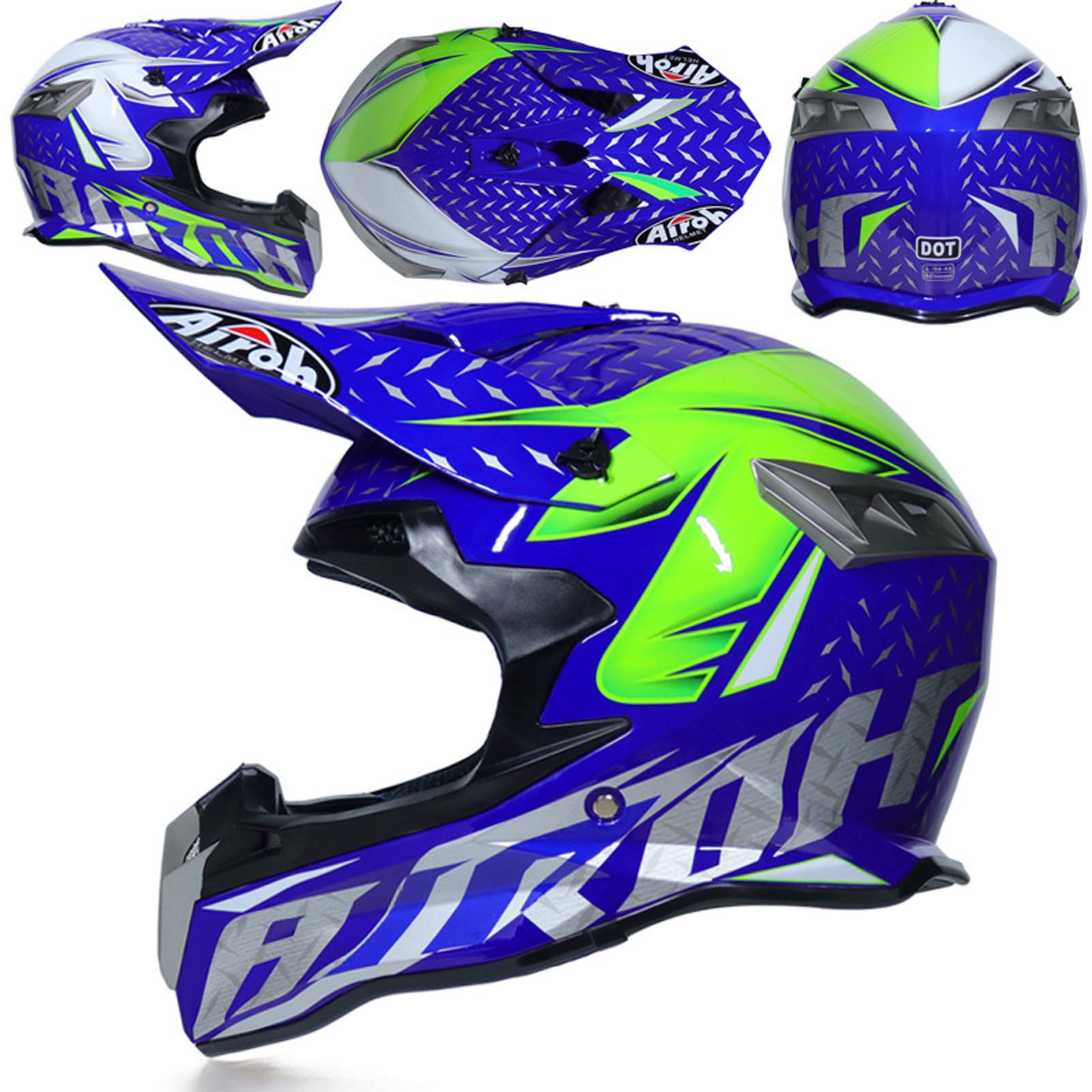 VOMI® Moto Motocross Casques, Casque Cross Off Road Intégral Parasol, Gants, Lunettes, Masque, D. O. T Standard Enfants Quad Bike VTT Go Karting Rouge
